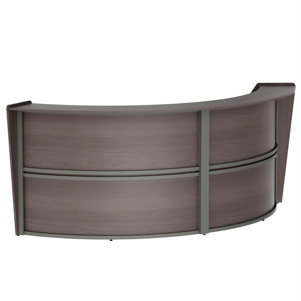 Curved Reception Desk with Counter, 2 Units, 124 inW x 49 inD, Mocha